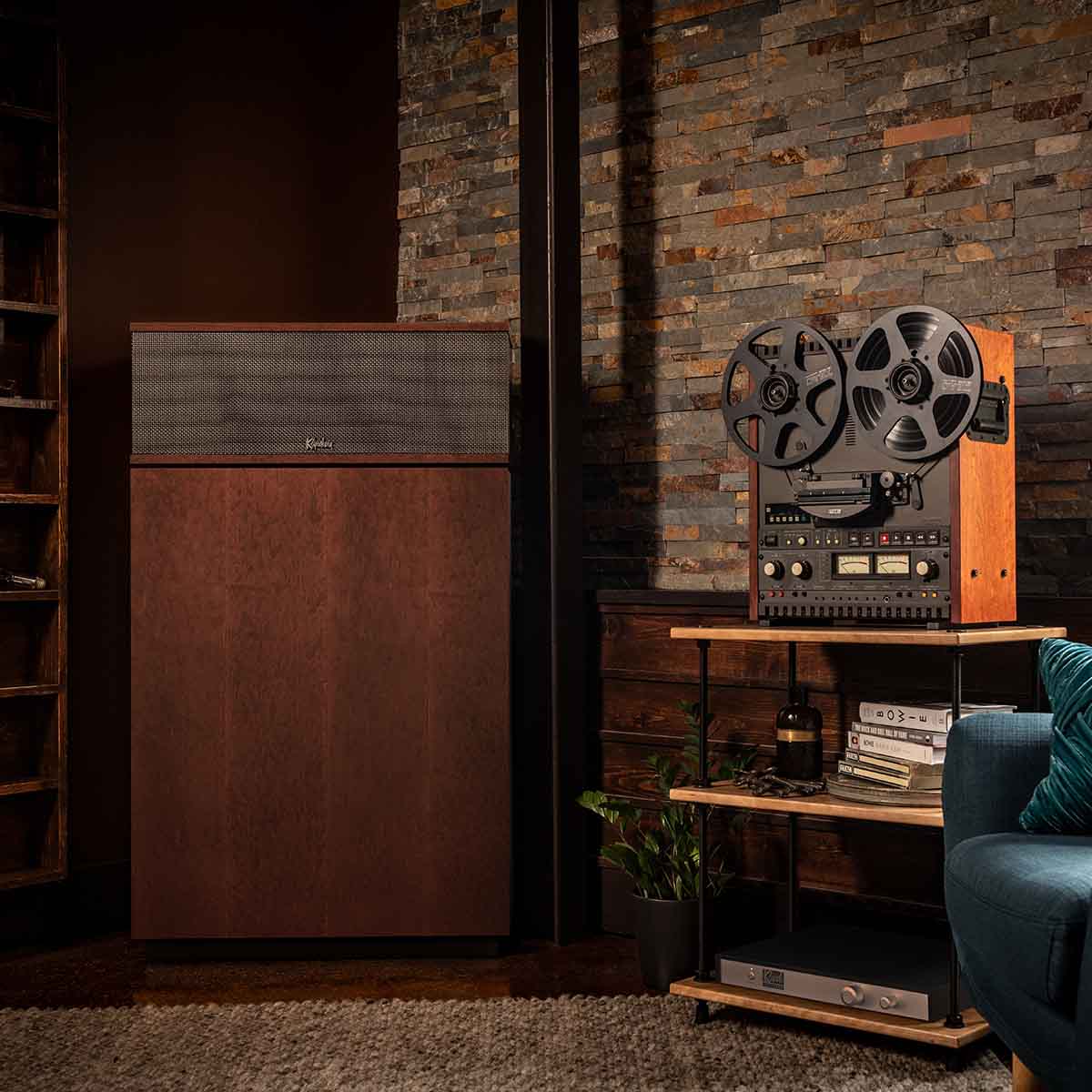Klipsch Klipschorn AK7 3-Way Fully Horn-Loaded Loudspeaker - American Auburn - lifestyle shot front view