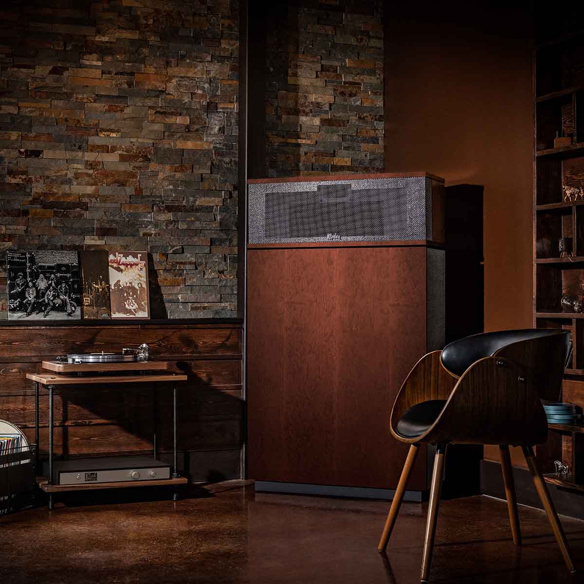 Klipsch Klipschorn AK7 3-Way Fully Horn-Loaded Loudspeaker - American Auburn - lifestyle shot front view