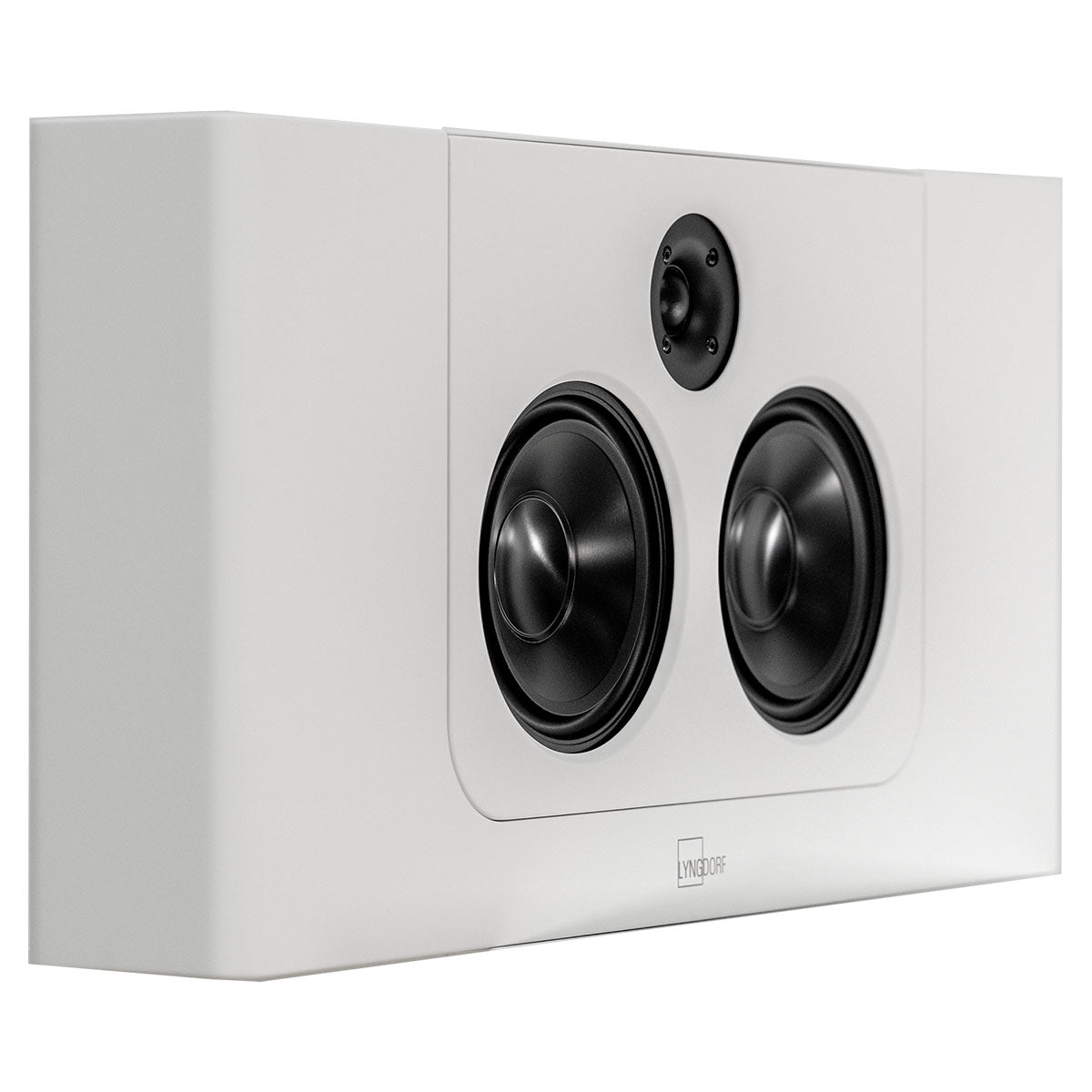Lyngdorf LCR-2 On-Wall LCR Speaker - single white speaker front view angled right without grille