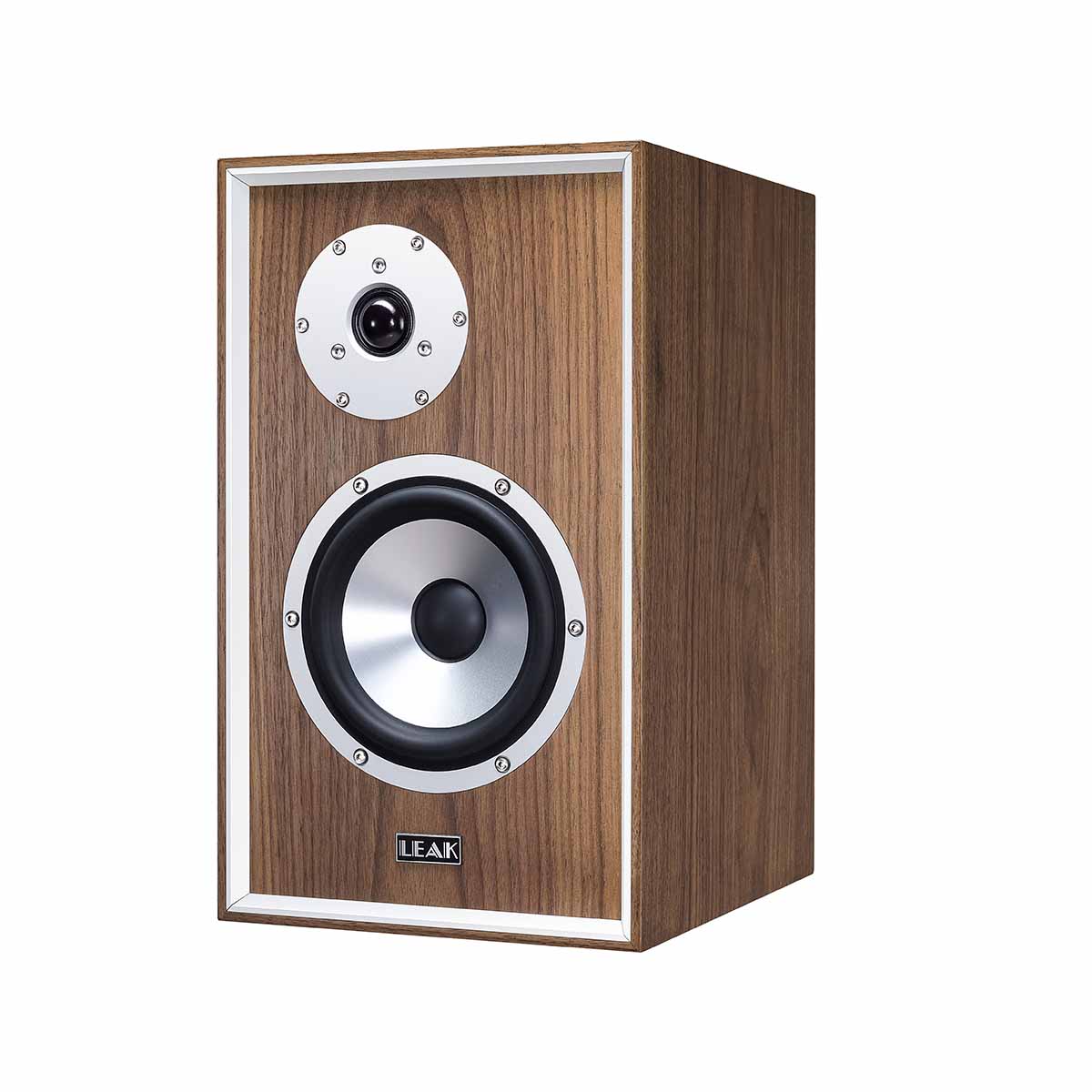 Leak Audio Sandwich 150 Bookshelf Loudspeakers - Walnut - front view angled left without grille