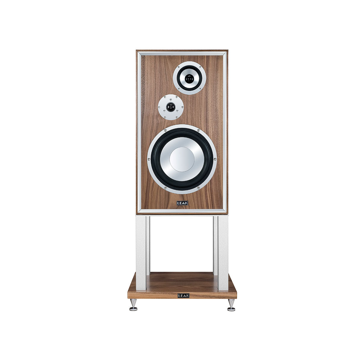 Leak Audio Sandwich 250 Standmount Loudspeakers - Walnut - With Stands - front view without grille