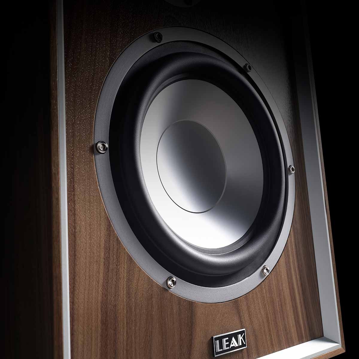Leak Audio Sandwich 250 Standmount Loudspeakers - Walnut - closeup of bass driver