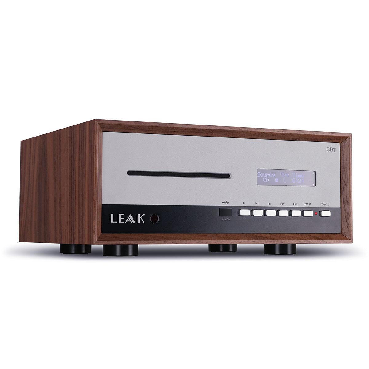 Leak Audio CDT CD Transport - Walnut - front view angled right