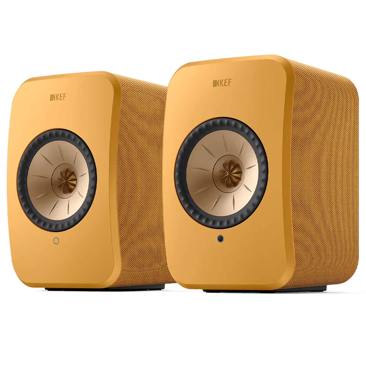 KEF LSX II Wireless HiFi Speakers amber haze front view of pair