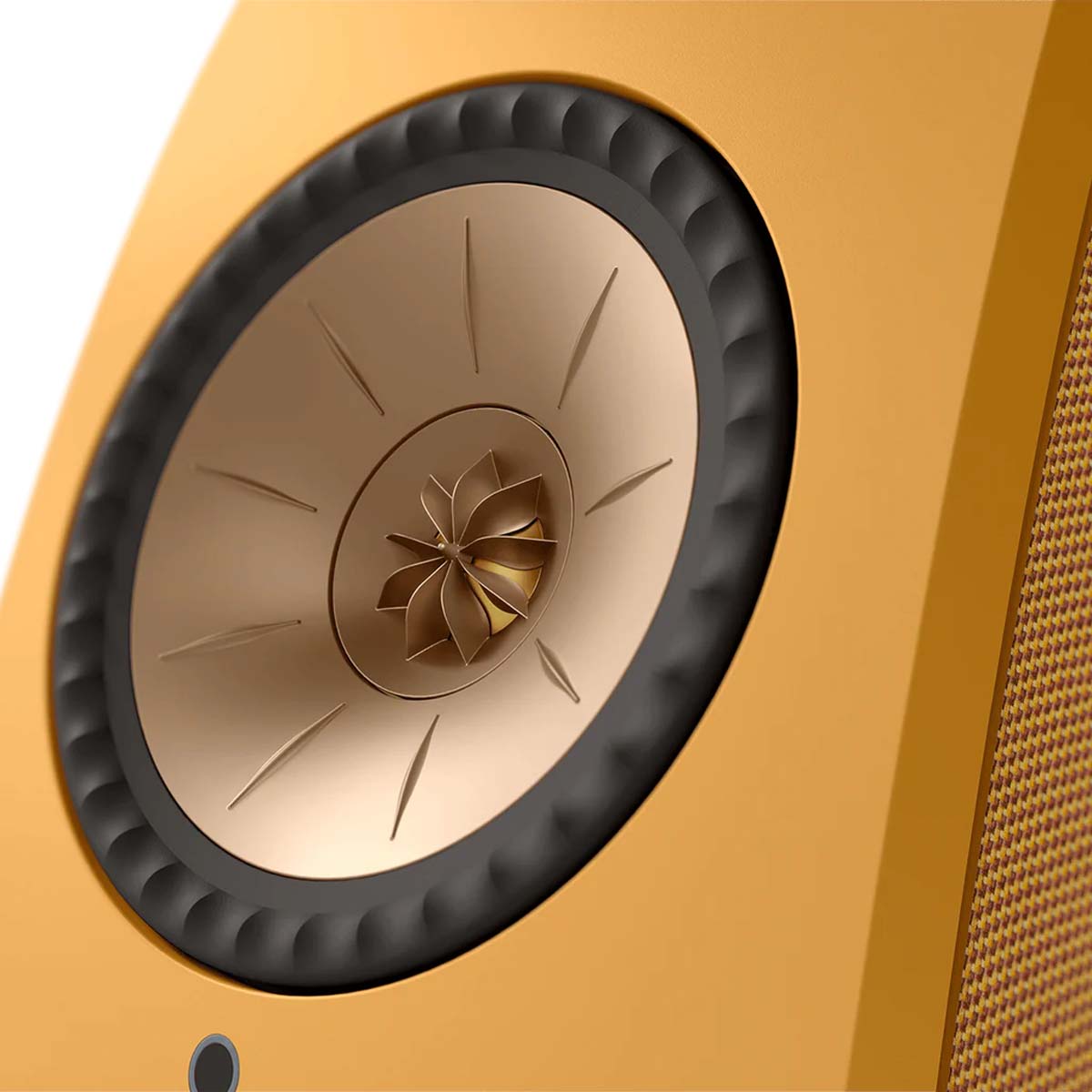 KEF LSX II Wireless HiFi Speakers amber haze close-up of UniQ driver