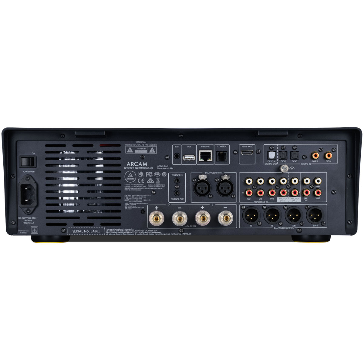 Arcam SA45 Streaming Integrated Amplifier - Black - rear view showing connections