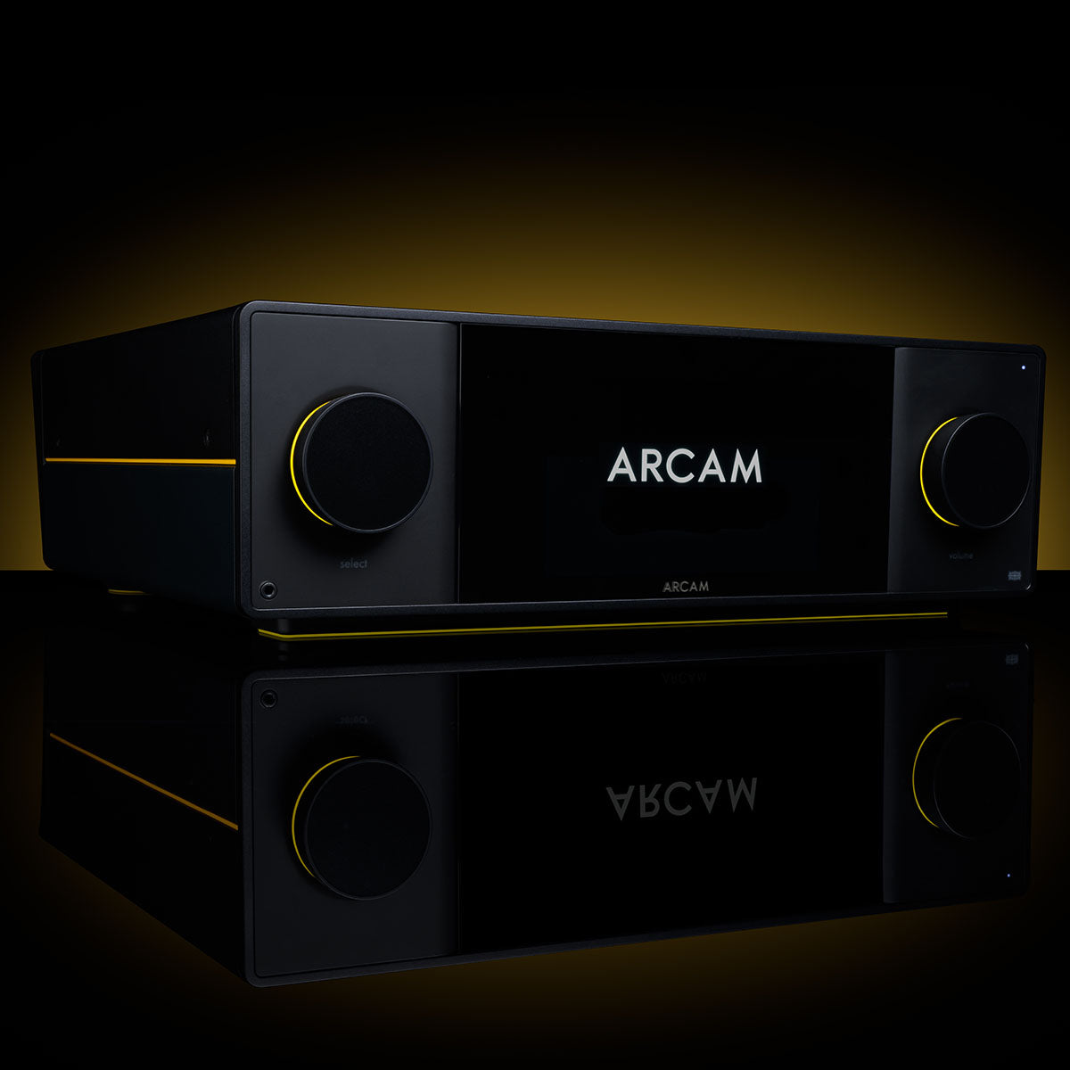 Arcam SA45 Streaming Integrated Amplifier - Black - front view angled right on black background