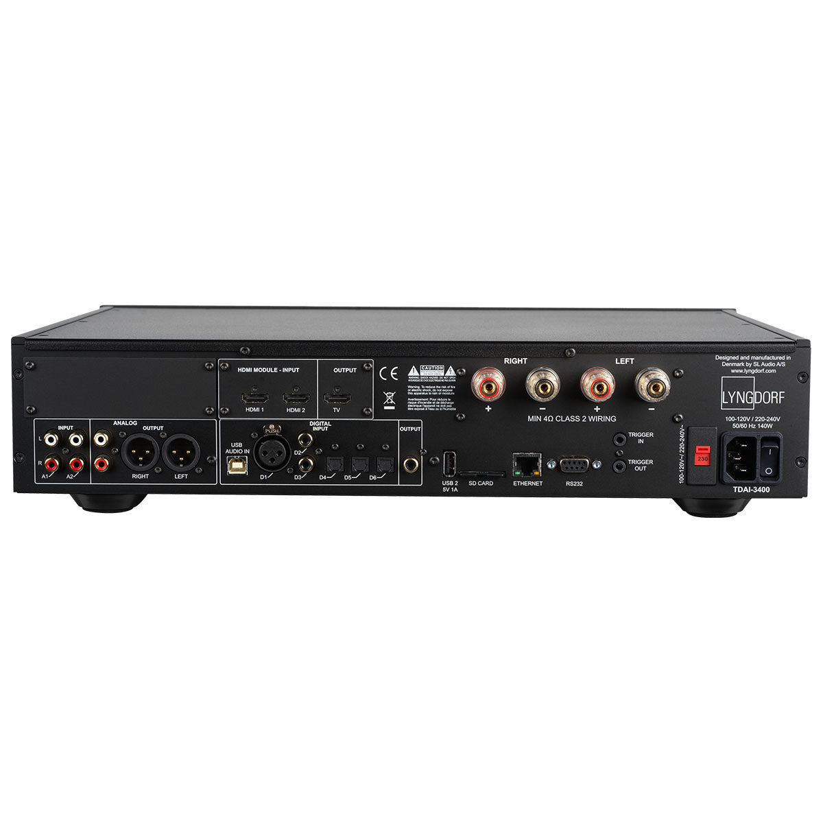 Lyngdorf TDAI-3400 Flagship Digital Integrated Amplifier with RoomPerfect rear view