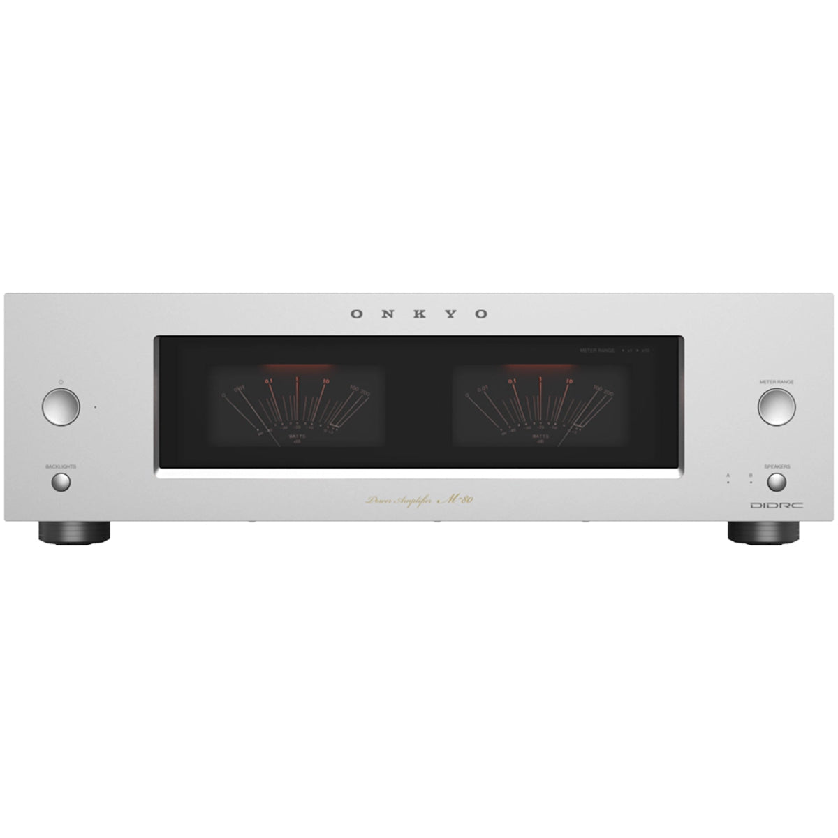 Onkyo Icon M-80 2-Channel HiFi Power Amplifier silver front view