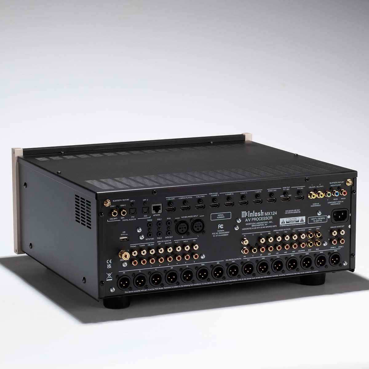 McIntosh MX124 A/V Processor rear view angled right