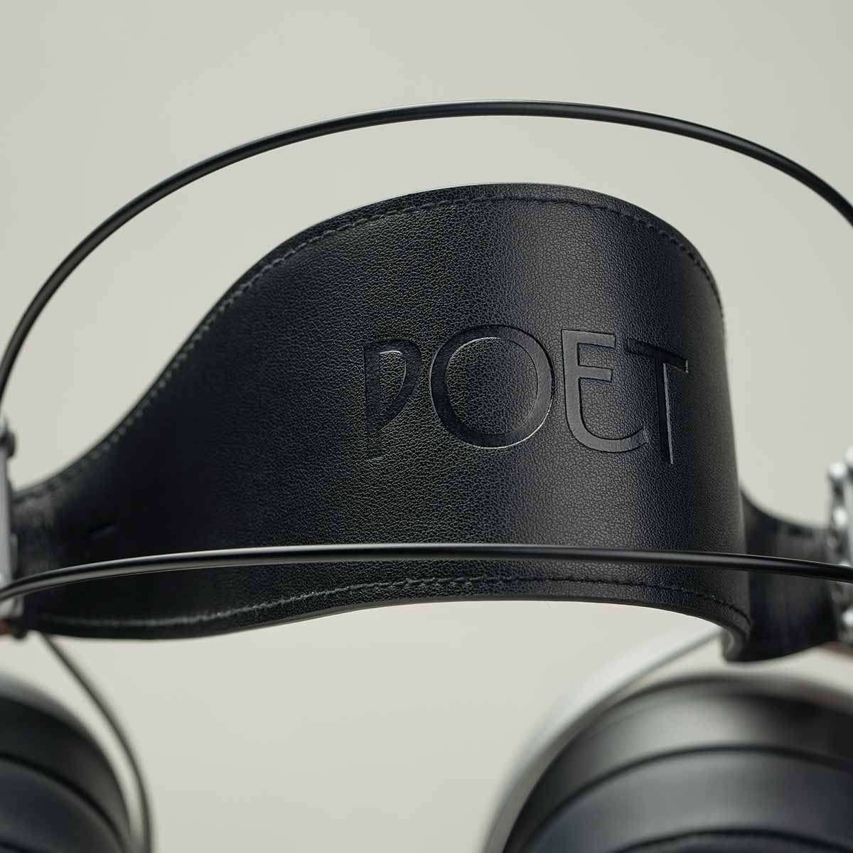 Meze Audio Poet High-Performance Planar-Magnetic Headphones detail of POET logo on top headband