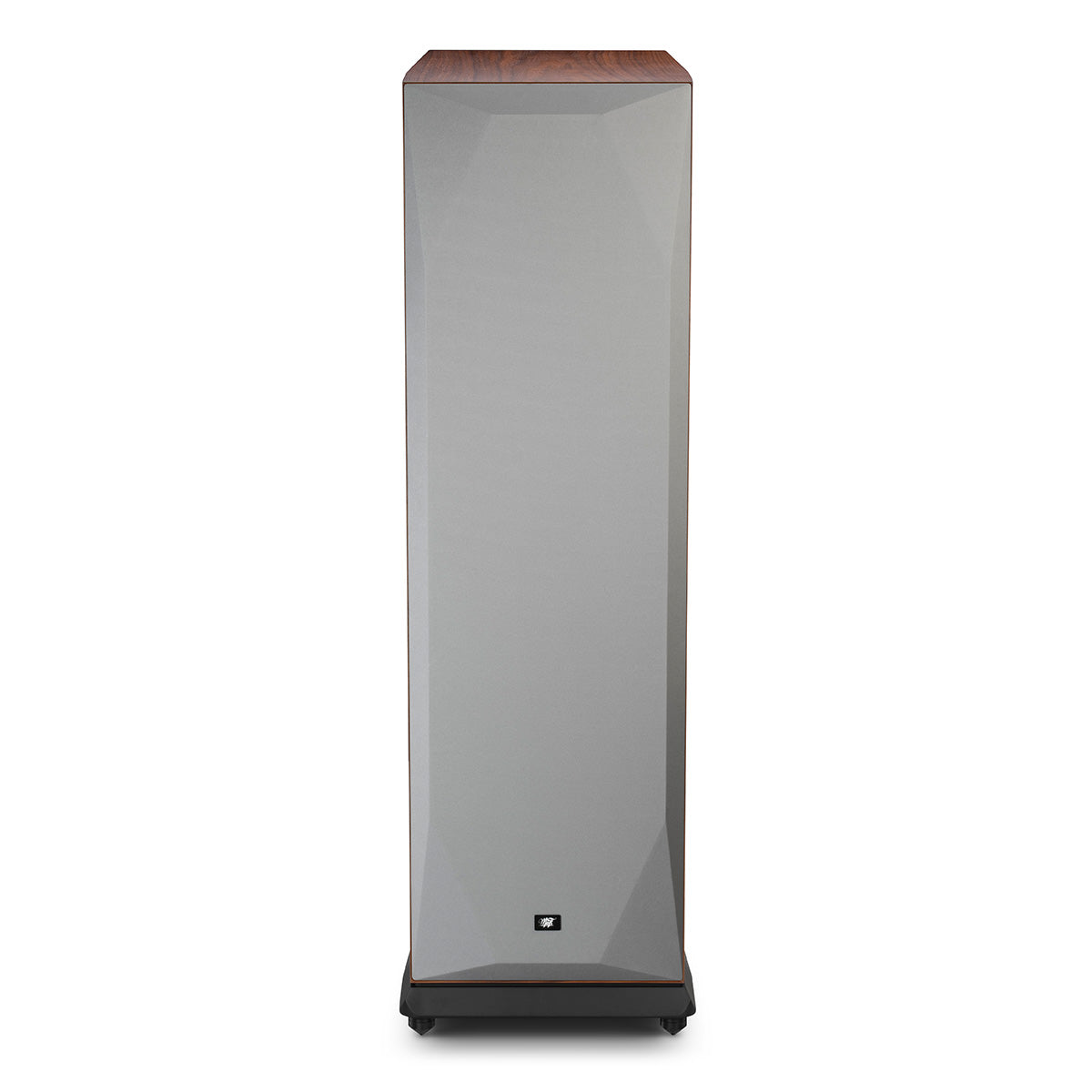 MoFi Electronics SourcePoint V10 Master Edition Floorstanding Speaker - single walnut - front view with grilles