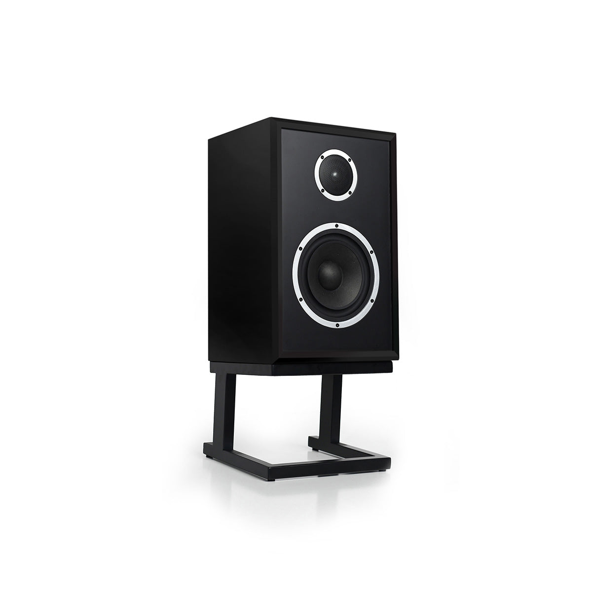 KLH Model Three Acoustic Suspension Loudspeakers - single black speaker angled right without grille
