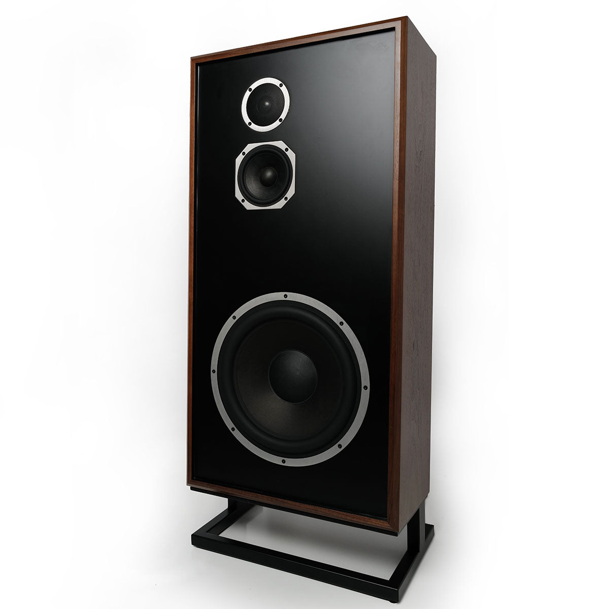 KLH Model Seven Acoustic Suspension Loudspeakers - single mahogany speaker without grille angled left