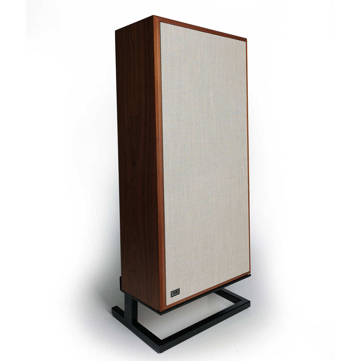 KLH Model Seven Acoustic Suspension Loudspeakers - single walnut speaker with grille angled right