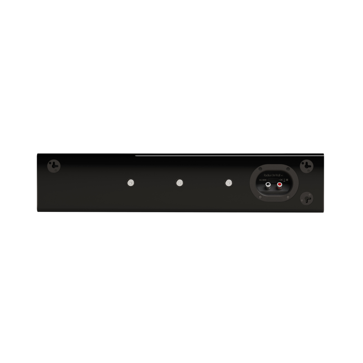 Back view of a Monitor Audio Radius On Wall 4G 2-way LCR Speaker with various ports on a white background