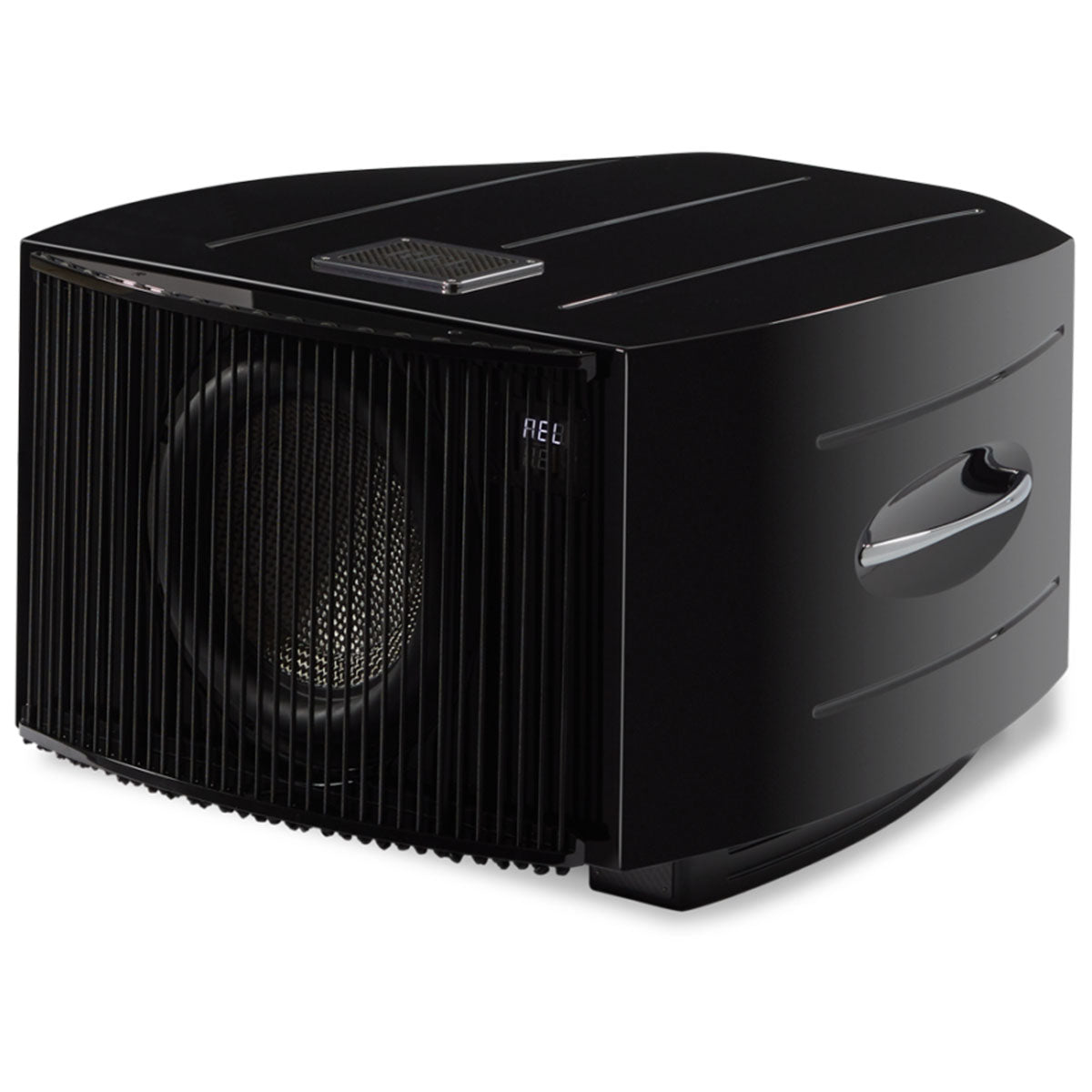 REL Acoustics No. 31 Reference Subwoofer - Black three quarter front view angled left with grille