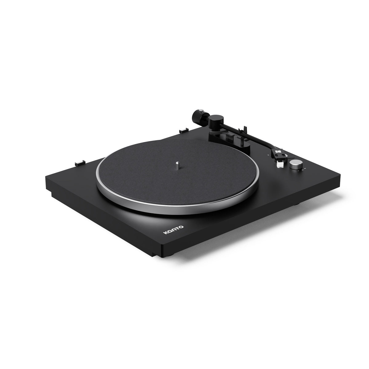 Black turntable on a white background