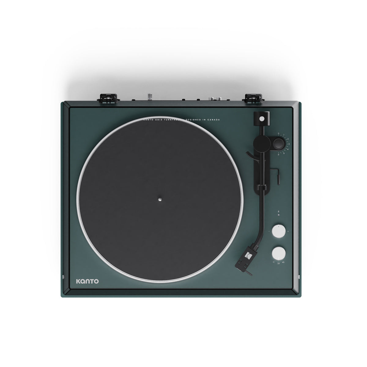 Green turntable with Kanto branding on a white background