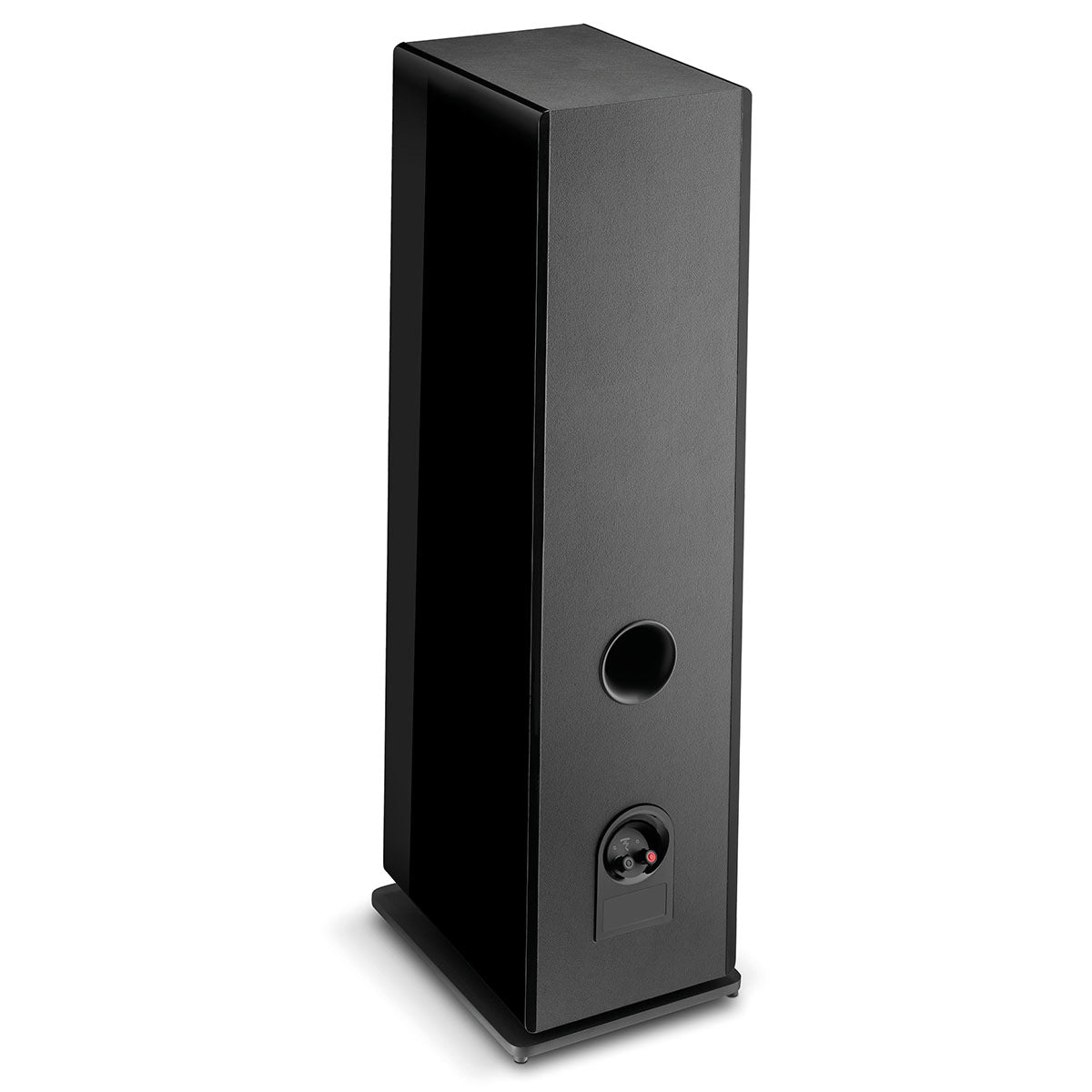 Focal Omada N°4 Floor Standing Speaker - Black High Gloss - single speaker rear view angled right