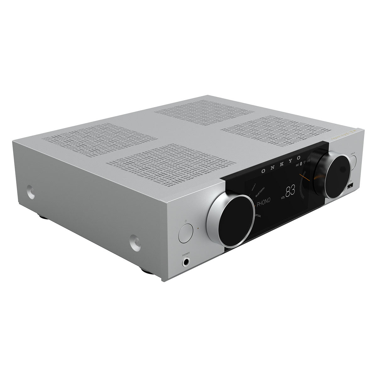 Onkyo Muse Y-40 Network Integrated Amplifier - Silver - front top and side view angled right