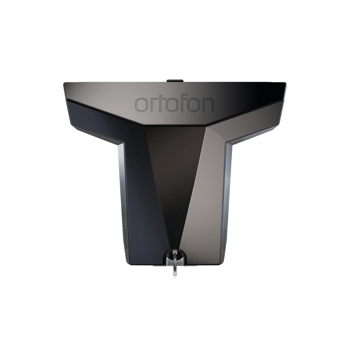 An Ortofon electronic device with a dark gray and black geometric design, featuring the brand name 'ortofon' on the top panel, set against a plain white background.