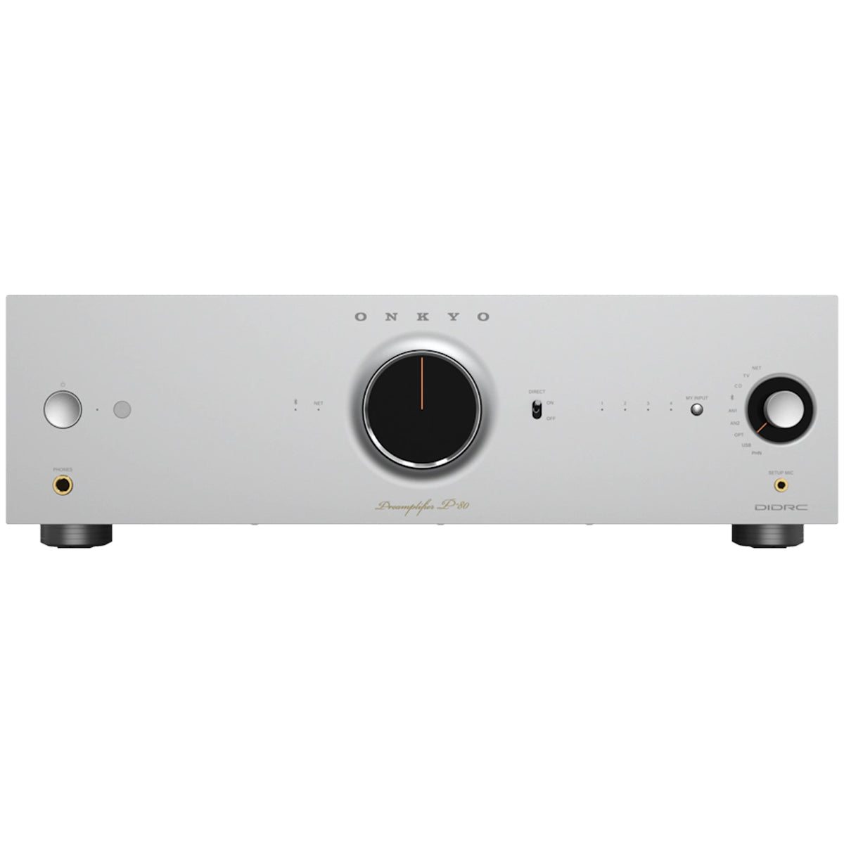 Onkyo Icon P-80 2-Channel HiFi Network Preamplifier silver front view