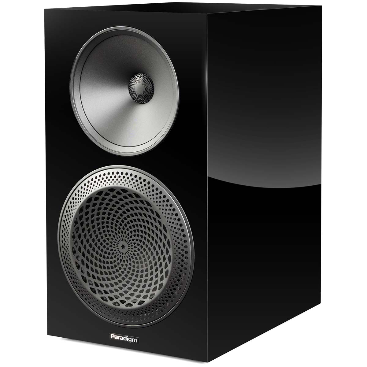 Paradigm Premier 220B V2 Bookshelf Speaker - Each piano black angled front view without grille