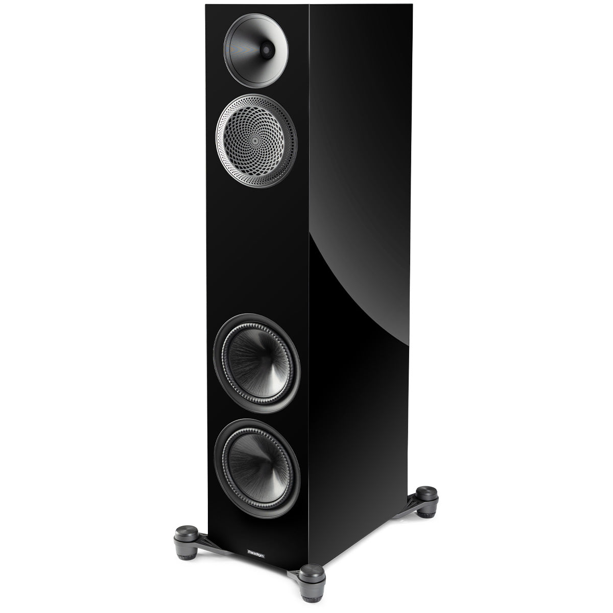 Paradigm Premier 820F V2 Floorstanding Speaker - Each piano black angled front view without grille