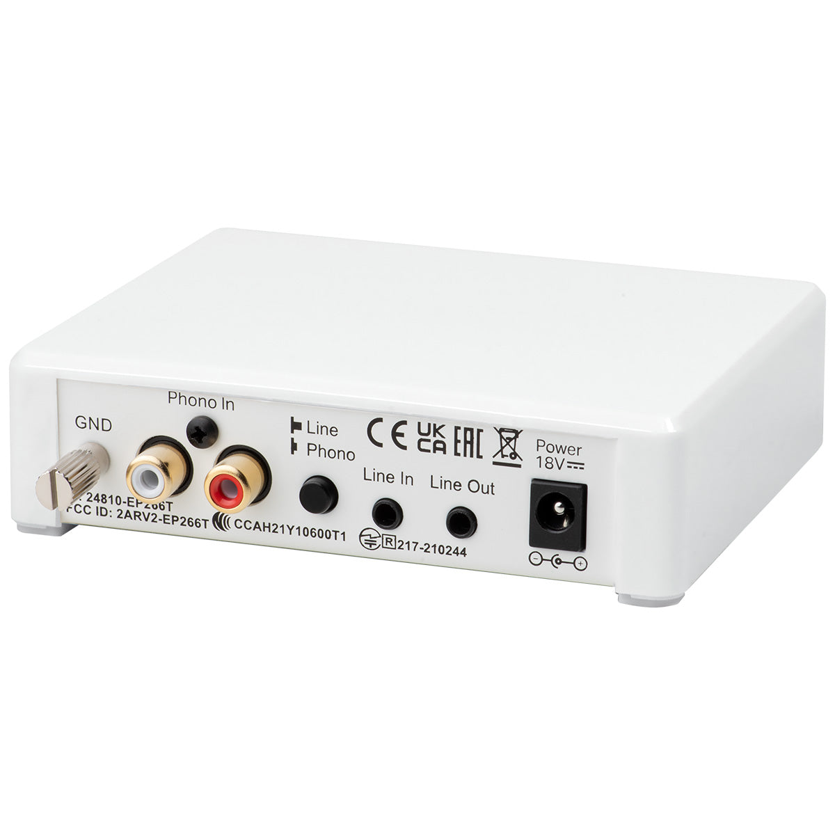Pro-Ject Phono Box E BT 5 Bluetooth Phono Preamplifier - white - rear view angled left