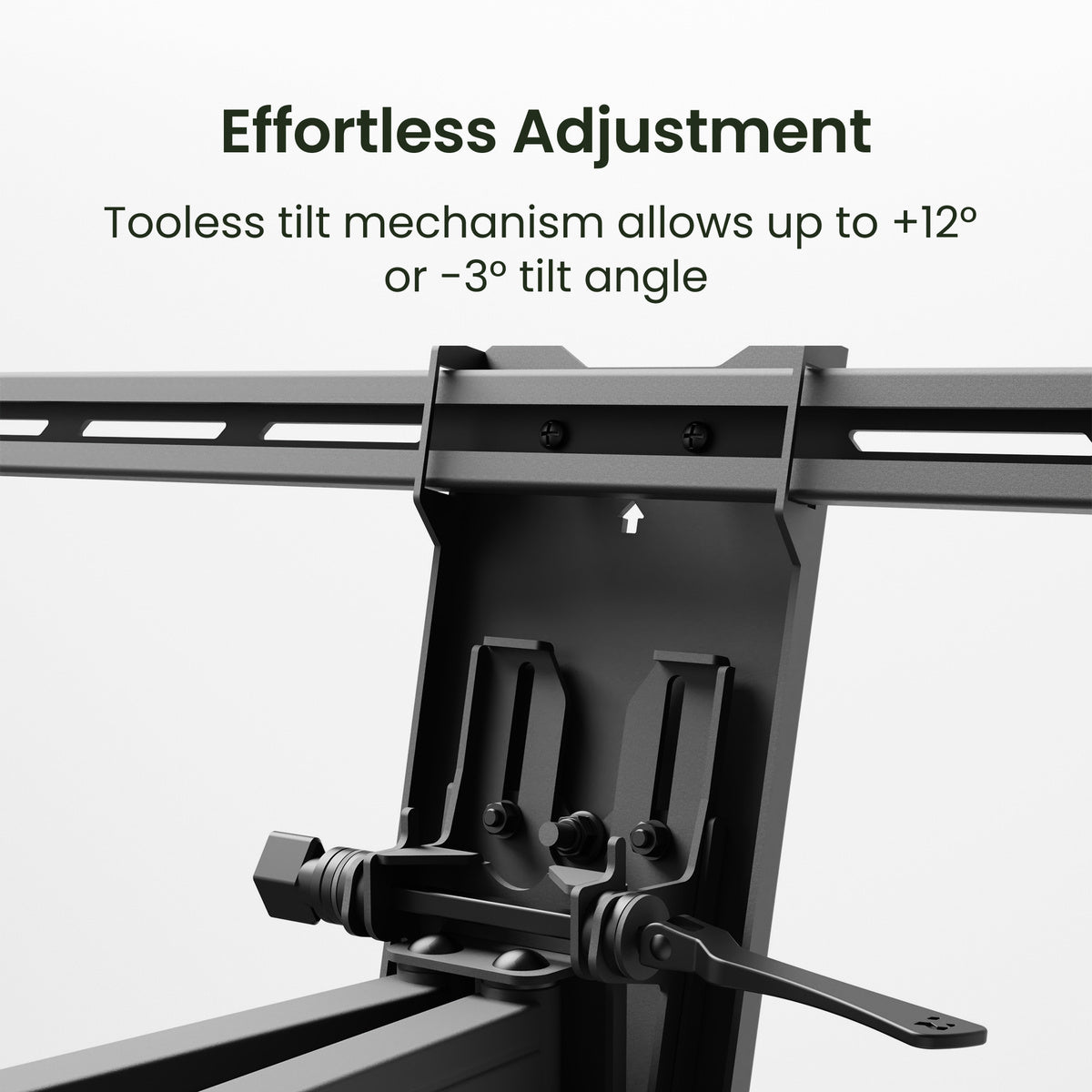 TV mount with toolless tilt mechanism on a white background