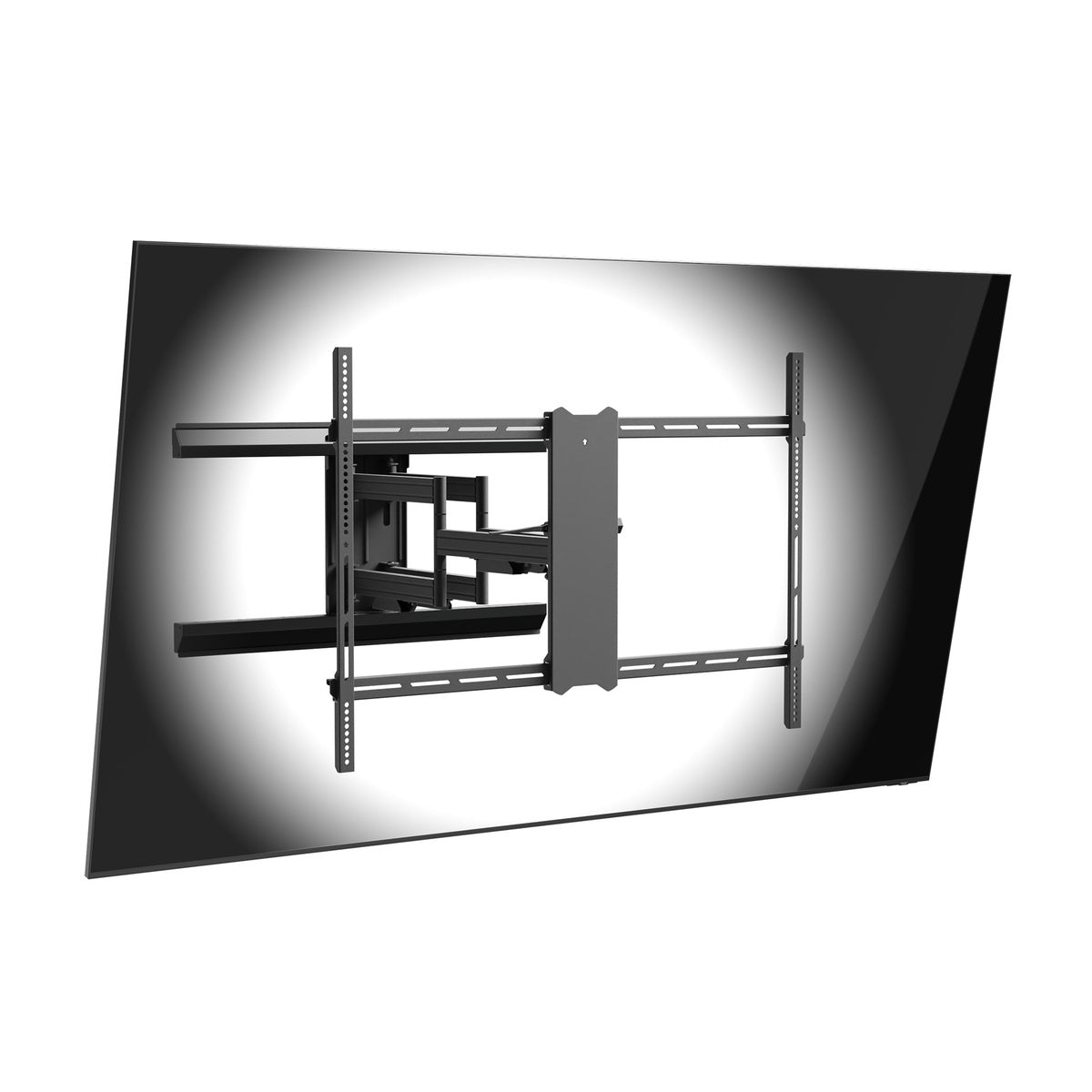Large flat-screen TV with a wall mount on a white background
