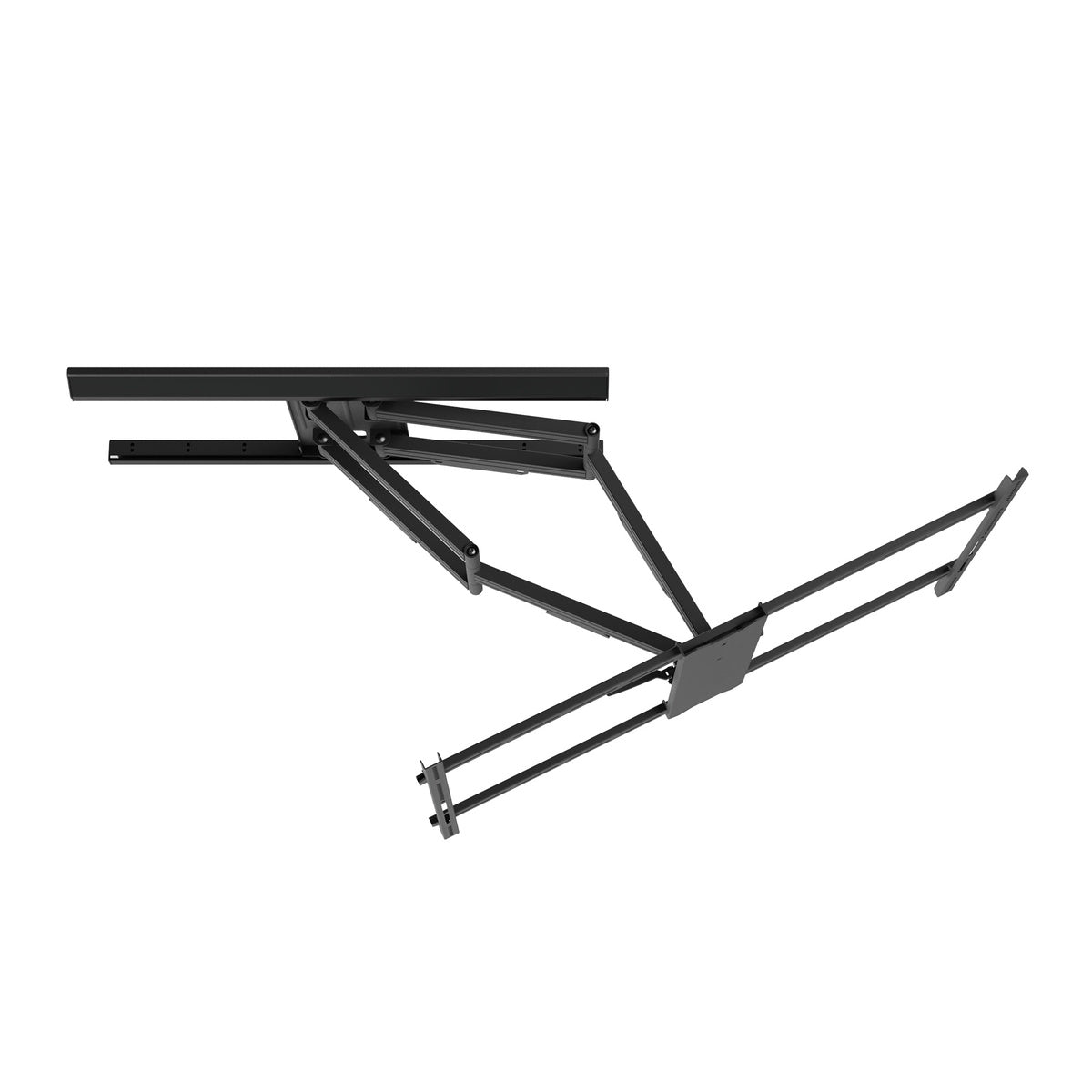 Black metal TV mount on a white background