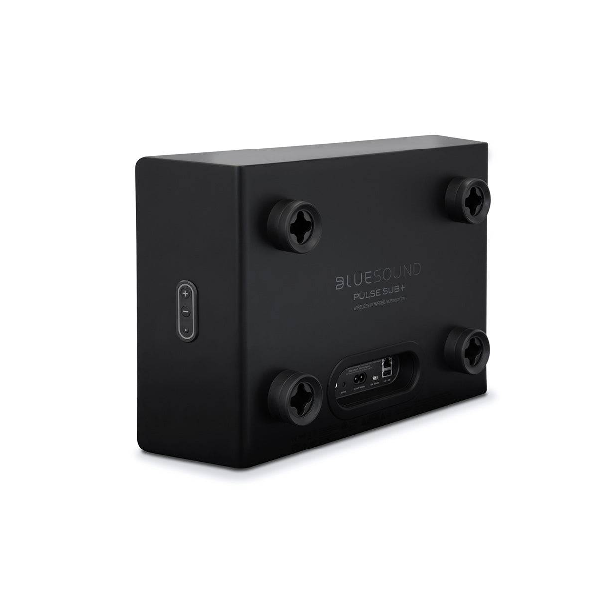 Bluesound Pulse Sub+ BluOS Wireless Powered Subwoofer - Black - horizontal rear view angled right