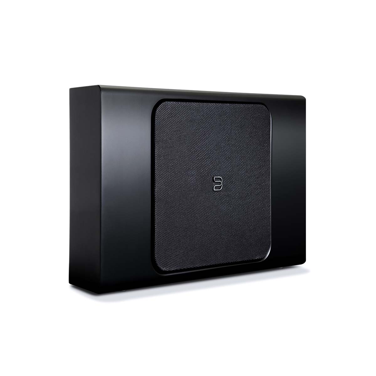 Bluesound Pulse Sub+ BluOS Wireless Powered Subwoofer - Black - horizontal front view with grille angled right