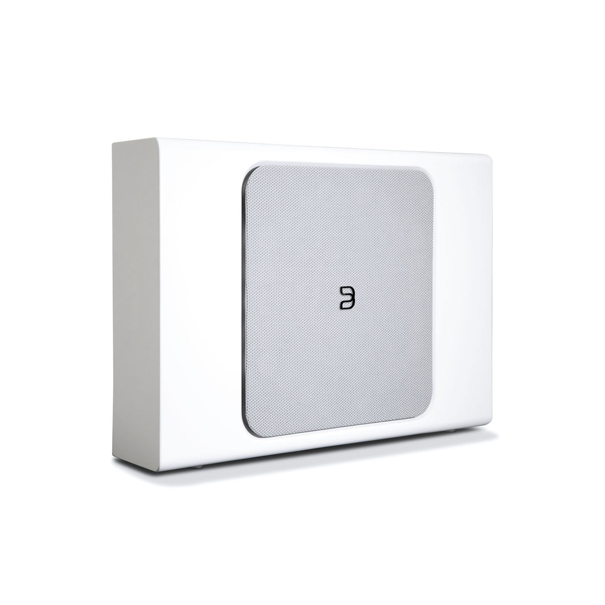 Bluesound Pulse Sub+ BluOS Wireless Powered Subwoofer - White - horizontal front view with grille angled right