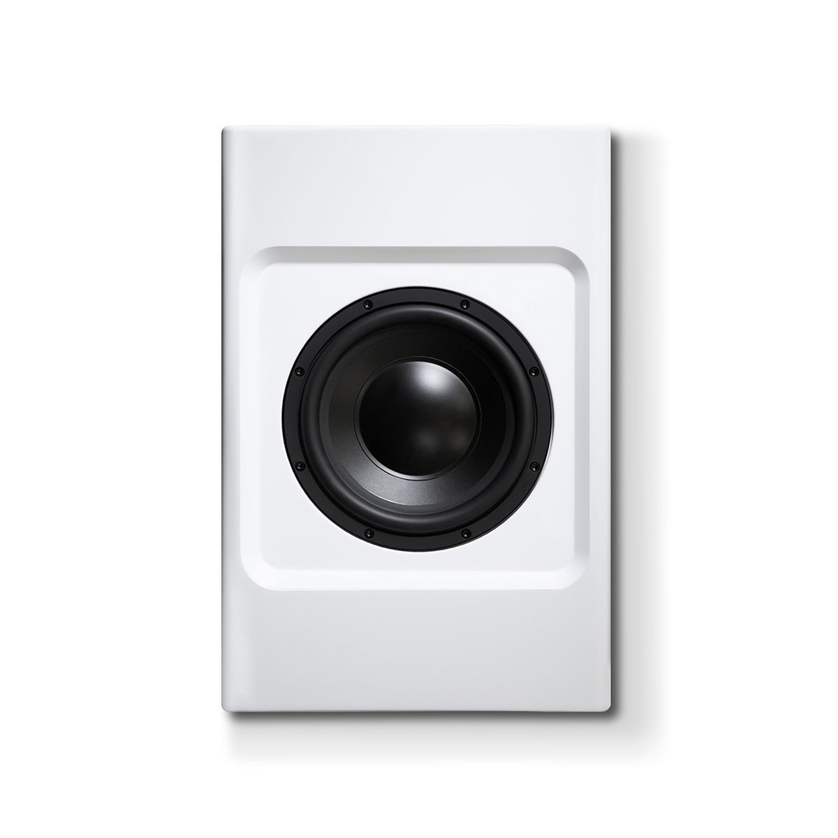 Bluesound Pulse Sub+ BluOS Wireless Powered Subwoofer - White - vertical front view without grille