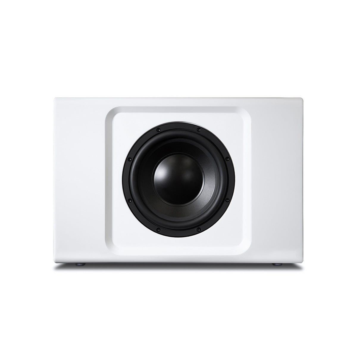 Bluesound Pulse Sub+ BluOS Wireless Powered Subwoofer - White - horizontal front view without grille