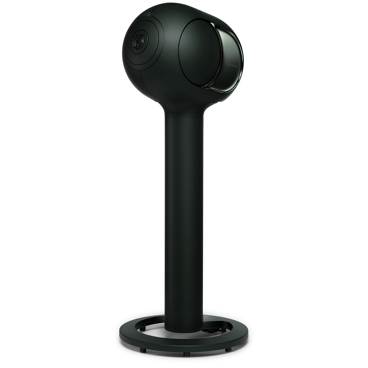 Devialet Phantom Ultimate 108 dB High-End Connected Speaker - Deep Forest - speaker on Devialet Tree stand angled left