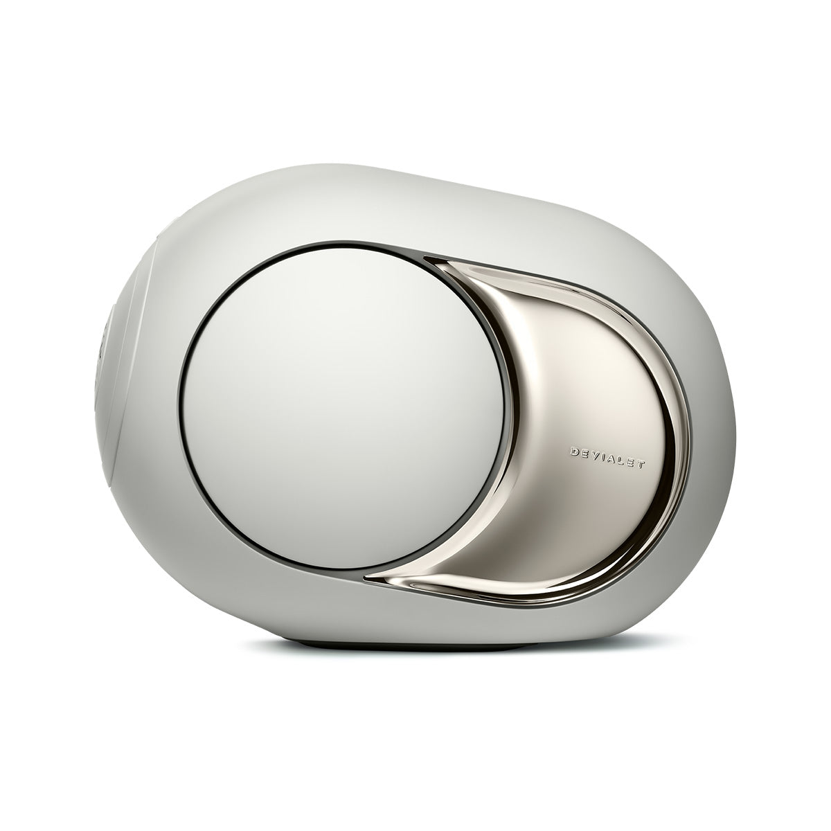 Devialet Phantom Ultimate 108 dB High-End Connected Speaker - Light Pearl - side view facing left