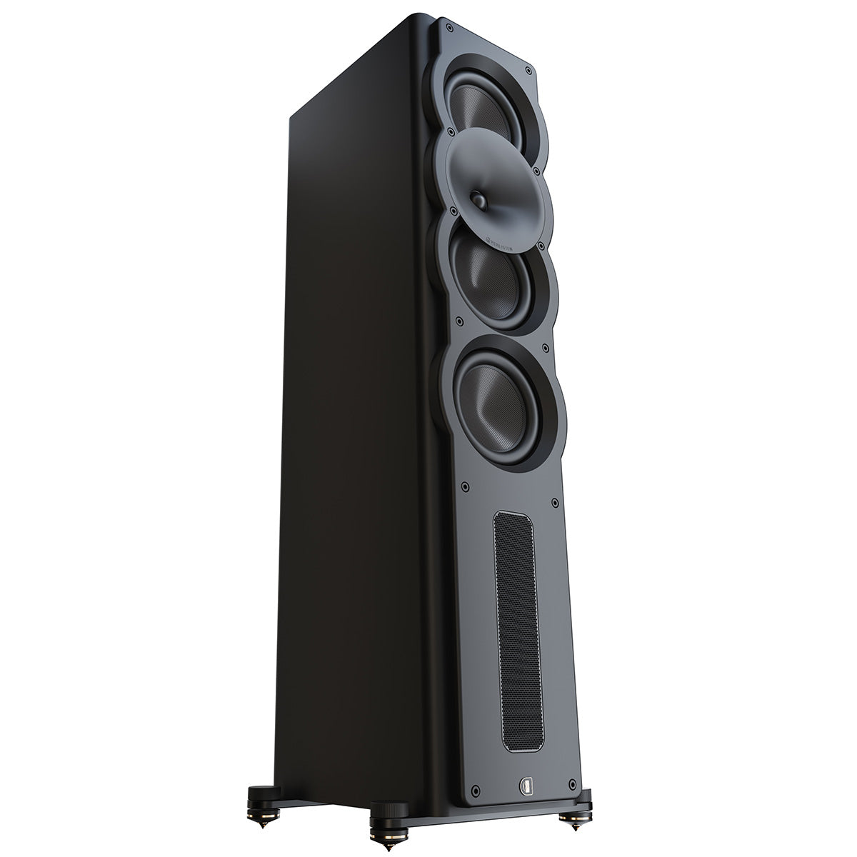 Perlisten Audio A4t Tower Speaker - Matte Black - single speaker front view angled right