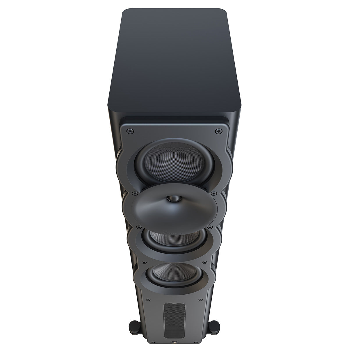 Perlisten Audio A4t Tower Speaker - Matte Black - single speaker front and top view angled down