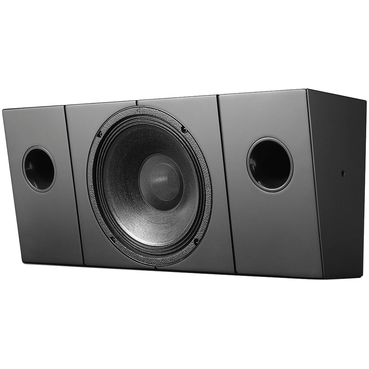 Ascendo Audio The10 Passive LED Phantom Voice On-Wall Loudspeaker - Black/Black Grille - Each angled front view without grille