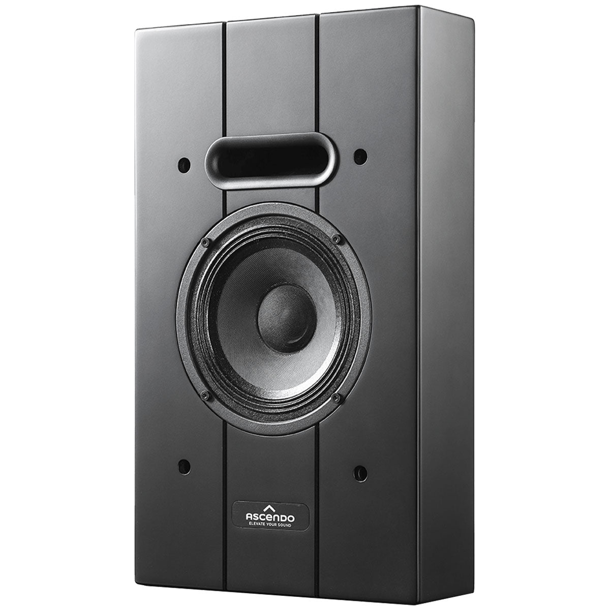 Ascendo Audio The6 Passive On-Wall Loudspeaker - Black/Black Grille - Each angled front view without grille