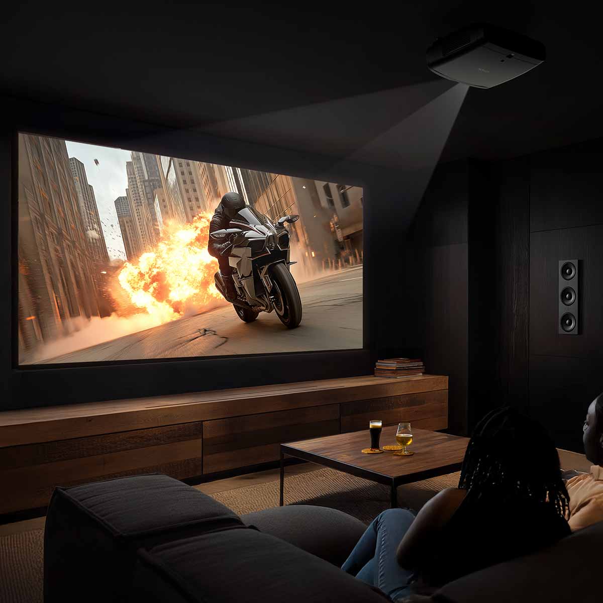Epson Pro Cinema LS9000 Laser Projector - Black - lifestyle view of projector in media room