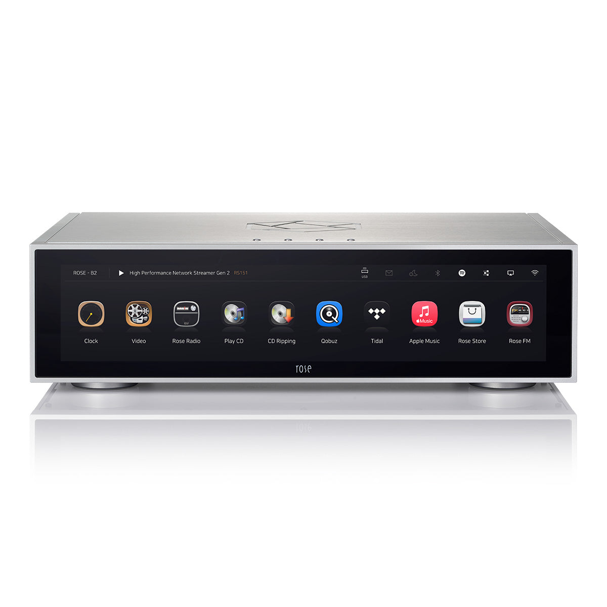 HiFi Rose RS151 High Performance Network Streamer Gen 2 - Silver - top and front view low angle