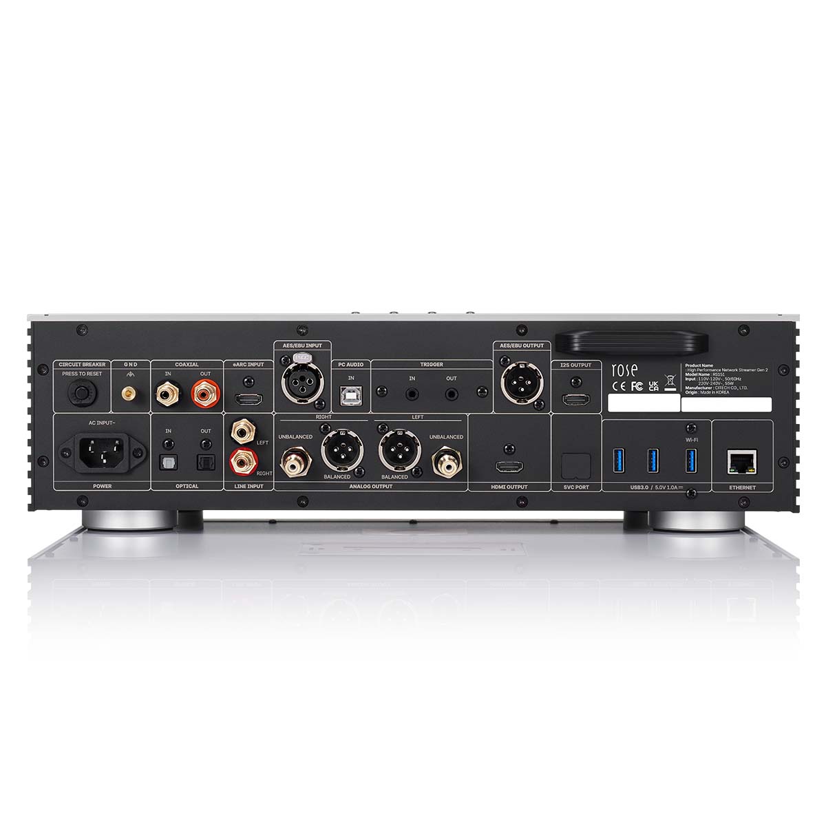 HiFi Rose RS151 High Performance Network Streamer Gen 2 - Silver - rear view