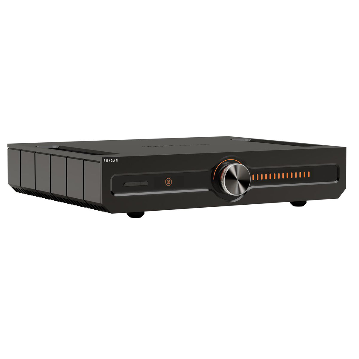 Angled front view of Roksan Caspian 4G Streaming Amplifier in the color black