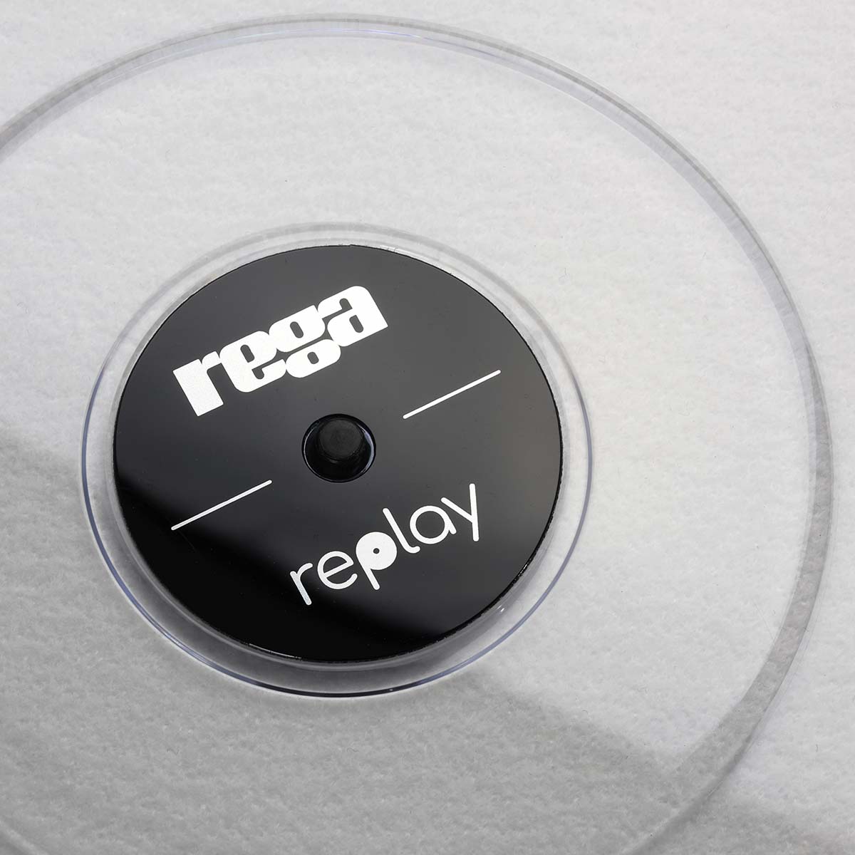 Rega Replay Turntable - detail of dustcover branding