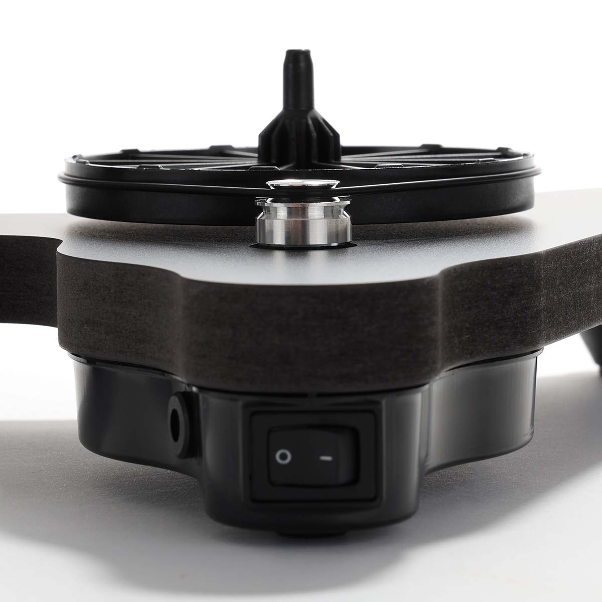 Rega Replay Turntable - rear view of belt drive and power switch